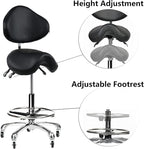 Saddle Stool Rolling Chair Tall with Backrest Foot Rest Hydraulic Swivel Adjustable Height Ergonomic Tilt Thick Seat with Casters for Dental Hygienist Eyelash Technician Hairstylist Black