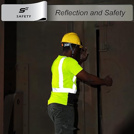 sesafety Hi Visibility Shirts for Men, Safety Shirts with Reflective Strips Class 2, Hi Vis Construction Work Shirt with Pocket Yellow XL