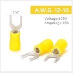 90PCS Fork Wire Connectors Insulated - Yellow 12-10 AWG M6 Stud Size 1/4" - U-Type Tinned Copper Spade Electrical Crimp PVC Terminals