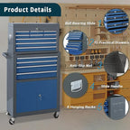 13-Drawer Tool Chest with Double Door and Wheels, Large Detachable Tool Box with Sliding Drawers, Mechanic Toolbox Storage Cabinets, Metal Tool Cart for Garage Workshop (Blue＆Grey)