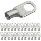SELTERM 25pcs 6 AWG 3/8" Stud Marine Grade Tinned Copper Battery Cable Lugs, 6 Gauge Ring Terminals, UL Wire Lugs Electrical Battery Cable Ends, Tinned Copper Lugs Battery Terminal Connectors