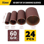 24-Pack Spindle Sanding Sleeves - 60 Grit - 2-Inch Length - Assorted Diameters of 1/2 in, 3/4 in, 1 in, and 1-1/2 inches