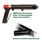 CS Unitec | 123.2199 VS | Heavy-Duty Air-Powered 2BPG Standard Pistol Needle Scaler with Vacuum Shroud. 19-Needle Air Chisel, 3000 Blow per Minute, 5.5 CFM. - Made in England