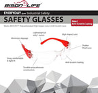 BISON LIFE Safety Glasses - Scratch Resistant Wrap Around Eyewear, Polycarbonate ANSI Z87.1 Impact Resistant Lens