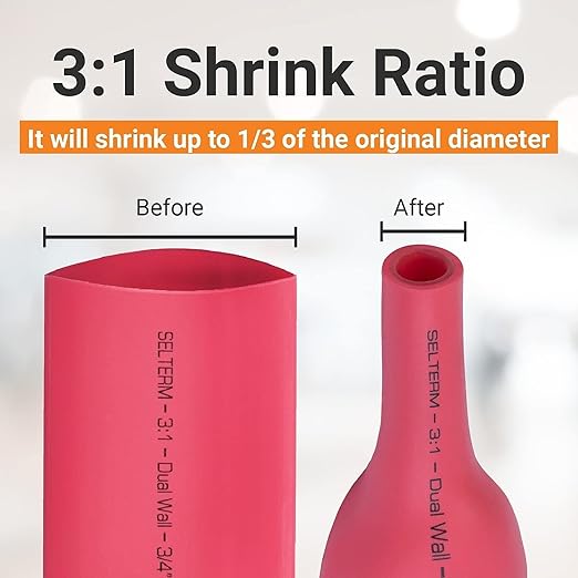 SELTERM 10pcs - 8 Awg - 3/8" Stud - Battery Lugs - Ring Terminal Connectors | with 12pcs 3:1 Black & Red Heat Shrink Tubing with Adhesive | Heavy Duty Battery Cable Ends - Bare Copper Wire Lugs Kit