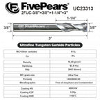 FivePears Up Cut Spiral Router Bit for CNC, 3/8 inch Cutting Diameter and 1-1/4 inch Cutting Length 3/8 inch Shank Carbide End Mill Router Bit for Wood Carving Engraving Grinding Grooving