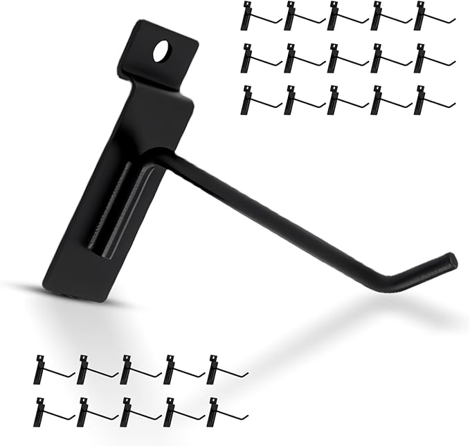 Slatwall Hooks Assortment Kit, 30 Pcs 4" Black Metal Display Hooks for Slat Wall Panels, Garage Storage, Pegboard, Gridwall, Retail Store Organization Accessories