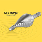 Lichamp Unibit Step Drill Bit for Metal, Genuine HSS M35 Drill Stepper Bit for Hard Metal Heavy Duty, 12 Sizes from 3/16" to 7/8", Spiral Grooved with 1/4" Quick Change Drive, C4SL
