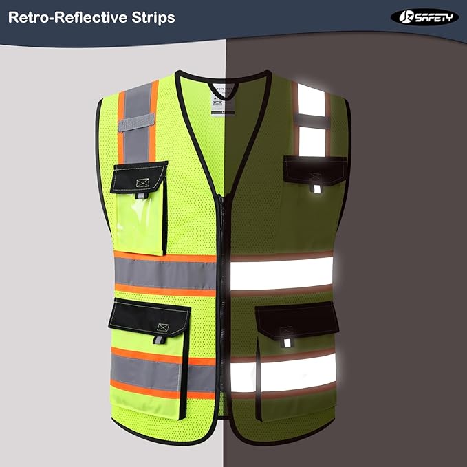 JKSafety Hi Vis Reflective Safety Vests for Men Women High Visibility Vest with Pockets Mesh Fabric Construction Safety Apparel Neon Vest for Work (220-Yellow S)