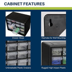 Akro-Mils 16-Drawer Plastic Drawer Storage Cabinet for Garage Organization, Beads, Makeup Organizer, Building Bricks Storage, Teacher Toolbox, 10-1/2-Inch W x 6-1/2-Inch D x 8-1/2-Inch H, 10116 Black