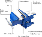 6" Heavy Duty Bench Vise, Pipe Vise Bench Vices with Anvil Swivel Table Top Clamp Locking Base, Double Swivel Rotating Vise Head& Body Rotates 360°-Blue