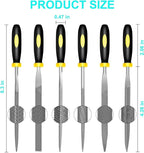 6 Piece Metal Needle File Set - 4-inch,Carbon Steel Files for Metal, Wood & Jewelry | Includes Flat, Warding, Square, Triangular, Round, and Half-Round Files