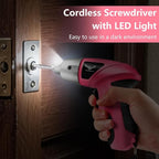 Cordless Screwdriver Rechargeable, Electric Screwdriver Cordless 24pcs, USB Small Power Screwdriver Set with LED light for Women, Pink