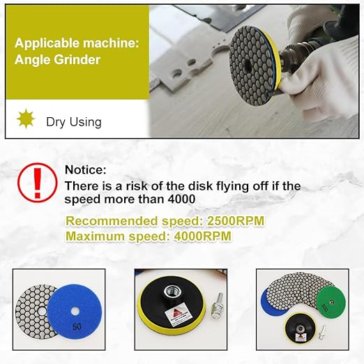 Dry Diamond Polishing Pads 4"/100mm - 8pcs Grit 1500 Polish Pad Kit for Granite Marble Artificial Stone Quartz for Angle Grinder