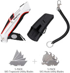KingTool Self-Retracting Box Cutter with Holster & Belt Clip, Auto Retractable Safety Utility Knife with Total 10PCS SK5 blades, Aaluminum Shell with Rubber Grip, Sturdy & Strong