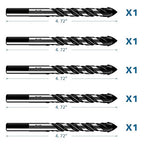 5-Piece 3/8“ Masonry Drill Bits for Tile Glass Ceramic Wall Brick Stone Soft-Metal Wood, 3/8 Inch Concrete Drill Bits Cement Drill Bit Set, 3-Flat Shank, YG8 Carbide Tungsten Steel Alloy Tip 10mm
