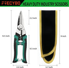 Heavy Duty Industrial Scissors 8.5'', Electrician Scissors with Finely Serrated CR-V Powerful Blades, Easy Cutting Wires, Cardboard, Plastic, Carpet, Wire Stripping and Crimping