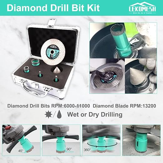 Tile Hole Saw Kit for Porcelain Tile - (6/6/20/35+50mm Chamfer Bit+Adapter+Tile Blade) Tile Hole Saw Kit Diamond Precision Cutting for Porcelain Ceramic Marble Granite,5/8"-11 Thread