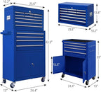 13-Drawer Tool Chest with Double Door and Wheels, Large Detachable Tool Box with Sliding Drawers, Mechanic Toolbox Storage Cabinets, Metal Tool Cart for Garage Workshop (Blue)