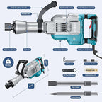 ENEACRO Demolition Jack Hammer 14.5Amp SDS-Hex Concrete Breaker, 65 Joules Heavy Duty Chipping Hammer Cement/Pavement/Floor Breaker, with 2pcs of chisels and Carry box with Rollers