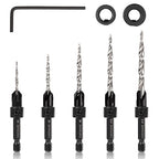COMOWARE Countersink Drill Bits Set- 5Pcs M2 Counter Sink Bit for Wood High Speed Steel, 4#6#8#10#12, Woodworking Carpentry Reamer with 1 Free Hex Key Wrench