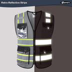 JKSafety Hi Vis Reflective Safety Vests for Men Women High Visibility Vest with Pockets Mesh Fabric Construction Safety Apparel Neon Vest for Work (220-Grey 5XL)