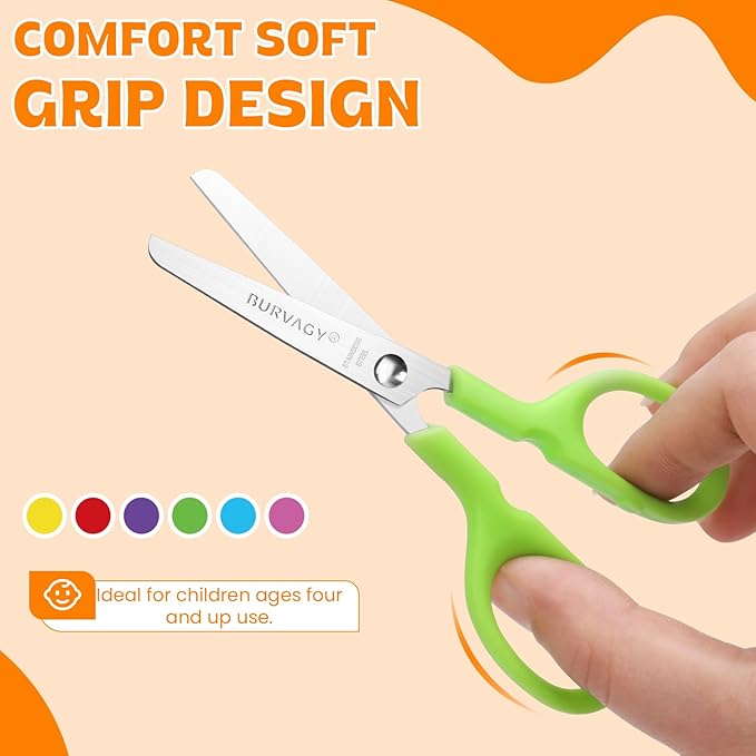 60Pack 5" Small School Student Blunt Craft Kids Scissors, Sharp Stainless Steel Blades Safety Comfort Grip Scissors for Kids Children Cutting Paper, 5Inch