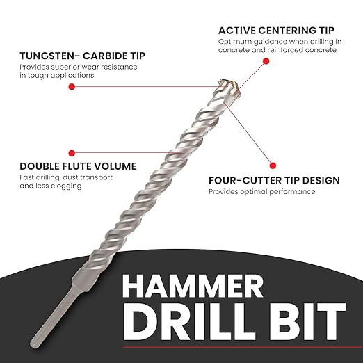 9/16 X 24 in SDS MAX Bits, Rotary Hammer Drill Bits, Carbide Drill Bits, Masonry Drill Bits for Concrete, Stone and Brick, SDS MAX Hammer Double Flute, Masonry Drill Bit, Concrete Drill Bit