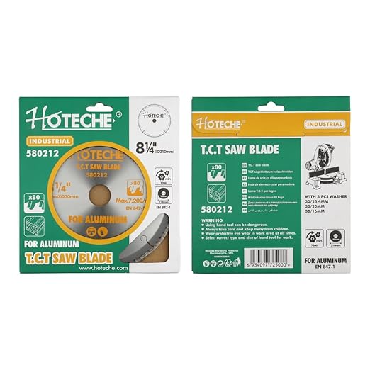 Hoteche 8-1/4-Inch Circular Saw Blade for Aluminum 80-Tooth Tungsten Carbide-Tipped Blade High-Performance Professioal Saw Blade for Miter Saw and Table Saws with 1-inch, 13/16-inch, 5/8-inch Arbor