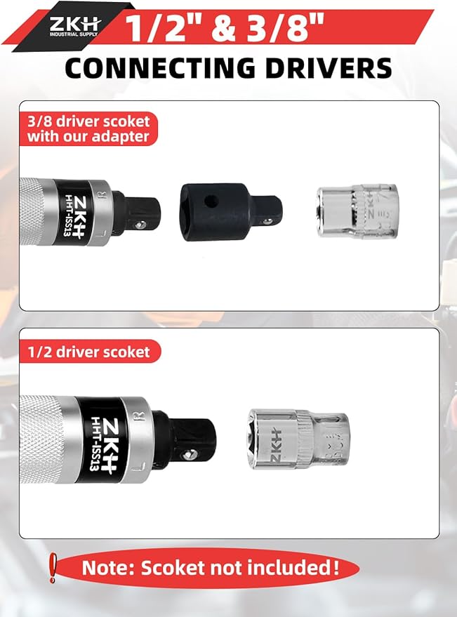 ZKH 3/8" Hand Impact Screwdriver, 1/2" Manual Reversible Impact Driver Includes 10-Piece S2 Steel Slotted, Phillips, Screw Extractor Bit Set for Removing Damaged, Frozen, Rusted Screws and Fasteners