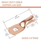 10pcs 6 AWG-1/4”(M6) Ring Terminals 6 Gauge Copper Wire Lugs Battery Cable Ends Heavy Duty Battery Cable Terminal Connectors
