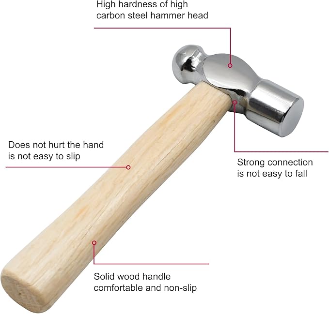 Mini Wooden Handle Round Head Hand Hammer,2 PCS Reinforced Ball Hammers,Round Head Wooden Handle,Escape Tool Hand Hammer for Prying Nails,Woodworking,Repairing,DIY