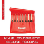 Starrett Drive Pin Punch Set with Knurled Grip and Protective Vinyl Case - 4" Length, 1/16", 3/32", 1/8", 5/32", 3/16", 7/32", 1/4", 5/16" Punch Diameter - Set of 8 - S565PC