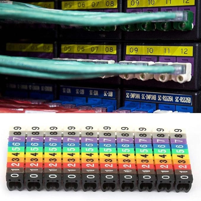 100Pcs Digital Tube Wire Labels Cable Markers Plastic Clip-On Colorful Numbered 0-9 C-Shape for Multi-Type Cables (4mm²)