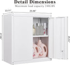 Metal Wall Cabinets, Kitchen Wall Hanging Cabinet, Locking Steel Storage Cabinets with Adjustable Shelves and Locking Doors, Wall Mount Tool Cabinet for Garage, Home, White
