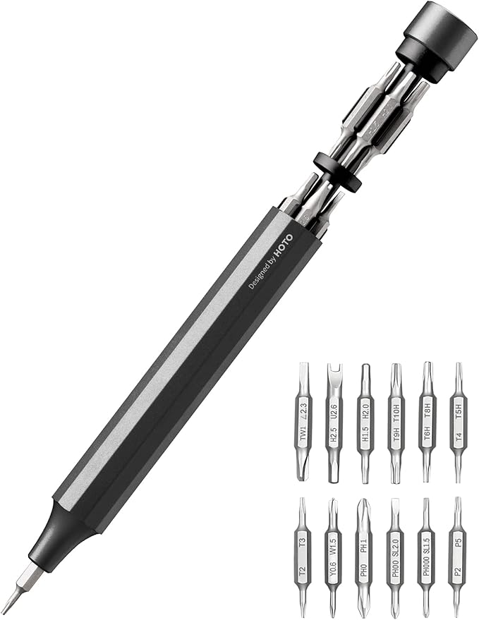 HOTO 24 in 1 Multi Bit Mini Screwdriver Set Magnetic, Manual Precision Screwdriver Set, EDC Pen Screwdriver for Eyeglasses, Electronics, Watches, Phones, Laptops, Cameras, Slate Grey