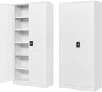 Wide & Deep Metal Storage Storage Cabinet with 5 Adjustable Shelves,White Metal Cabinet with Lock,Steel Pantry Cabinets,72" Lockable Cabinets for Home,Office,Garage,Kitchen,Shop