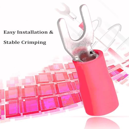 200 Pcs 16-14 AWG #8 Black & Red Insulated Fork Spade Wire Connector U Type Electrical Crimp Terminals (100 Pcs Red +100 Pcs Black)
