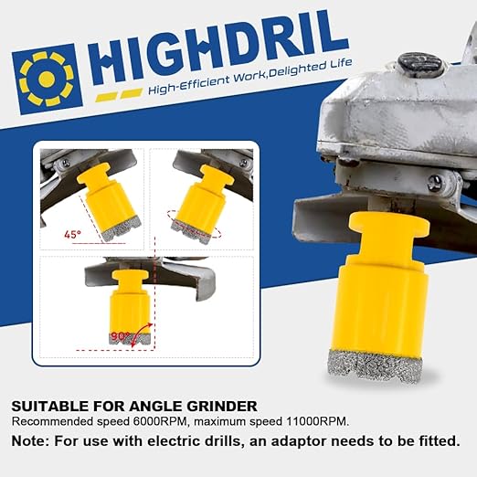 HIGHDRIL Diamond Drill Bits Kit with 5/8-11 for Porcelain Tile Ceramic Marble Brick Concrete Vacuum Brazed Hole Saw(6/8/10/16/20/25/32/50mm+10mm Finger Bits+SDS Shank Adapter