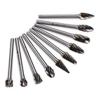 BHA Tungsten Carbide Burr Die Grinder Rotary Tool Bit Set for Aluminum and Other Non Ferrous Material Engraving and Precision Work, Aluma Cut with 1/8” Shank - 10 Pieces