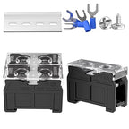 2Pcs DIN Rail Terminal Blocks with Cover, IN60BK 600V 90A 22mm² Electrical Connection Terminals, 4Pcs 14-12 AWG Insulated Fork Spade Wire Connectors & 3.15 Inch DIN Rail Included