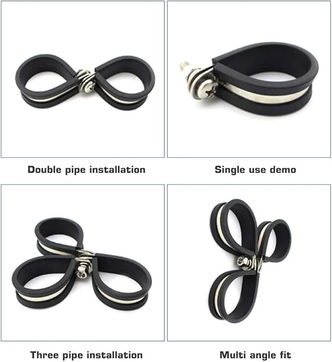 HOLYBEAR 1 Inch Stainless Steel Cable Clamp, Rubber Insulated Metal Conduit Wire Holder Strap Clips for Pipe, Tube, Hose Bracket (25mm, 12pcs)