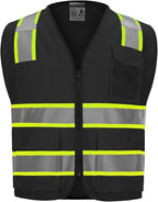 9 Pocket Hi Vis Safety Vest with Reflective Strips - Zipper Construction Work Vest for Men & Women - Black, 3XL