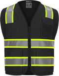Hi Vis Vest with 2 inch Reflective Strips - Class 2 Safety Vest with Zipper Construction for Men & Women - Black, Large