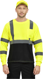 AYKRM Safety T Shirt Reflective High Visibility hi vis Long Sleeve T Shirt (XS-6XL)