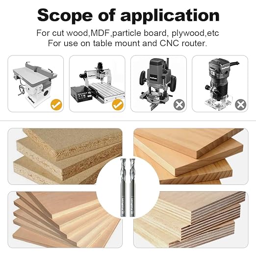 FivePears Up&Down Cut Spiral Router Bits Set for CNC, 1/4 inch Cutting Diameter and 1 inch Cutting Length 1/4 inch Shank Carbide End Mill Router Bit for Wood Carving Engraving Grinding Grooving