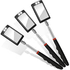 3 Pieces Telescoping Inspection Mirror Inspection Tool for Check the Condition of Vehicle, Observe the Eyelashes, Mouth and Other Small Parts(Rectangle with Light,7.9 x 2.5 x 1.2 Inch)