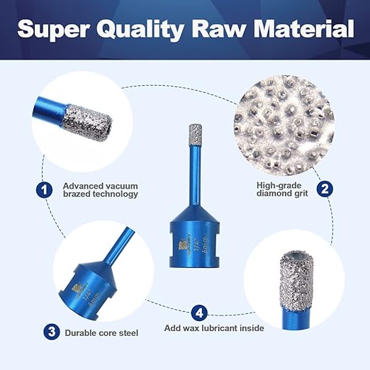1/4 Inch Diamond Core Drill Bit for Porcelain Tile Ceramic Marble Granite Drilling,BRSCHNITT 2pcs Vacuum Brazed Diamond Hole Saw with 5/8-11 Thread (6mm 2pcs)