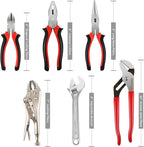 MAXPOWER 6 Pieces Wrench and Pliers Set, Come with Kitbag, Included 8" Long Nose and Lineman's Plier, 8" Adjustable Wrench, 6" Diagonal Cutter, 7" Locking Pliers, 10" Groove Joint Plier