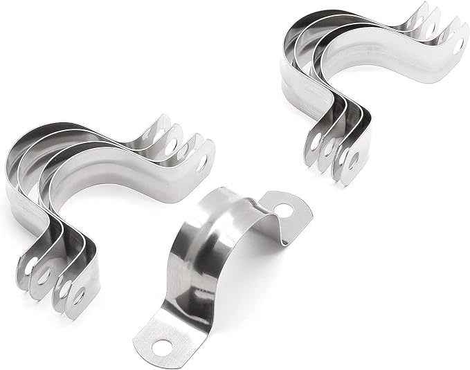 16Pcs 1-3/8 Inch Stainless Steel Conduit Clamps, Two Hole Strap U Bracket Rigid Pipe Strap Metal U Clamp Conduit Strap Tension Clips U-tube Clamp Heavy Duty